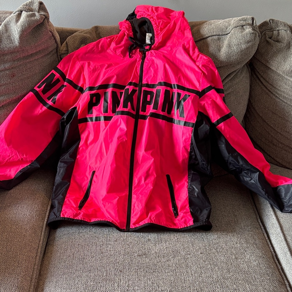 PINK Victoria's Secret Bright Pink and Black Raincoat